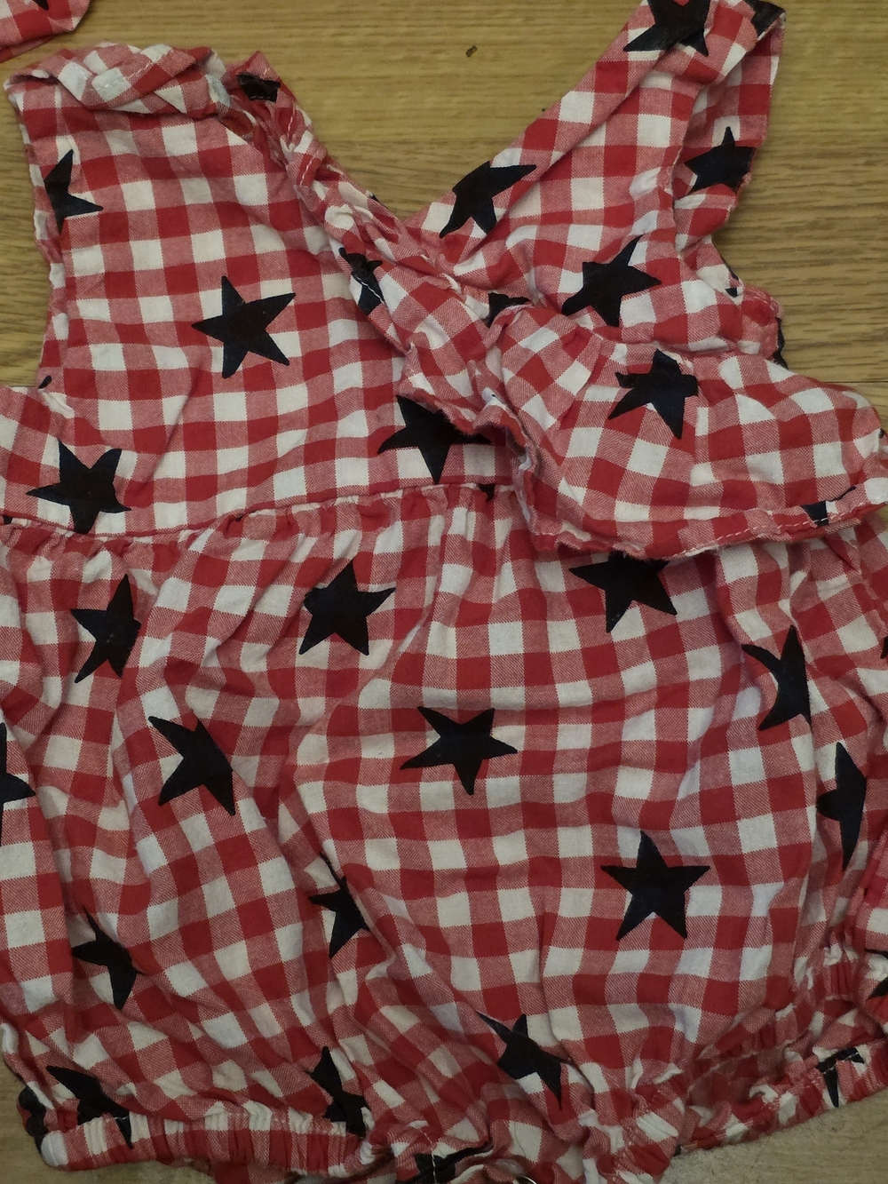 Cat & Jack Red and White Gingham Baby Romper with Black Star Accents 6-9M